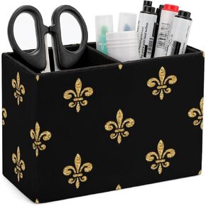 Pen Holder, Pencil Holder for Desk Organizer, Mardi Gras Fleur De Lis PU Leather Pencil Cups Desktop Stationery Storage Makeup Brush Holder Pen Organizer for Office Home