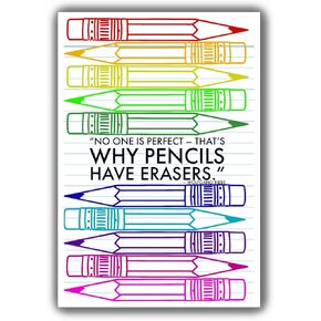 Teacher Educational Classroom Decor Poster - 12 by 18 Inches - No One Is Perfect That's Why Pencils Have Erasers - KCD3209