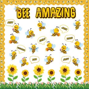 TaoBary 96 Pcs April Showers Bring May Flowers Bulletin Board Cutouts with 3D Tissue Paper Flower Spring Bulletin Board Classroom Decoration for School Home Game Party Supplies(Bee)