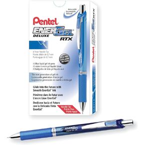Pentel® EnerGel™ Deluxe RTX Retractable Pens, Needle Point, 0.7 mm, Blue Barrel, Blue Ink, Pack Of 12 Pens