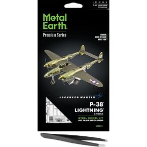 Metal Earth Fascinations Premium Series P-38 Lightning 3D Metal Model Kit Bundle with Tweezers