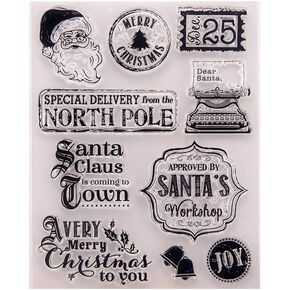 Merry Christmas Santa Claus Workshop Clear Stamps for Cards Making Decoration and Scrapbooking Rubber Stamps for Craft