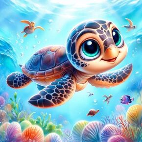 Ekuxom Cute Turtle Diamond Painting Kits, Turtle Diamond Art Kits for Adults, Round Full Drill Sea Turtle Cute Diamond Painting Gem Art Wall Decor Gifts 14x14 inch
