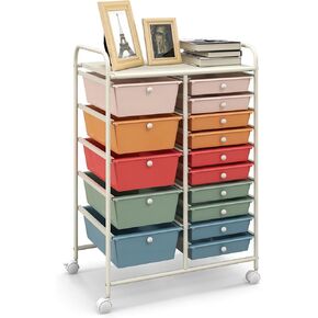 Giantex 15-Drawers Rolling Storage Cart, Mobile Book Paper Organizer Utility Trolley with Wheels, Ideal for School, Office, Home