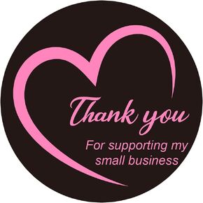 Thank You for Supporting My Small Business Sticker Labels, MeshaKippa Black 1.5" 600pcs Cute Black Pink Thank You for Supporting Stickers for Small Business
