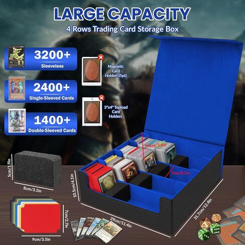 AOBOPLE 1800+ Trading Card Storage Box, Card Deck Case for Trading Cards with 10 Pcs Colorful Dividers & 3 Foam Card Supporters Commander Card Deck Case for Magic Game Cards YugiOh, TCG in Saudi Arabia