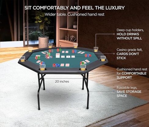 Poker Table Foldable Texas Holdem Poker Table Portable with Folding Legs for Card Game and Casino Gambling 8 Player Octagon in Saudi Arabia