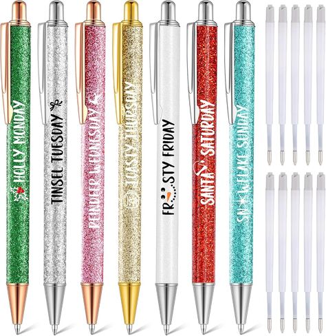 SHERR 7 PCS عيد الميلاد عيد الهالوين أقلام أيام الأسبوع من الأسبوع GLITTER Funny Point Pens مع 10 عبوات الحبر الأسود الهدايا الفاخرة للزملاء لوازم مزاج المكاتب (لون الرعب ، عصبي) in Kuwait