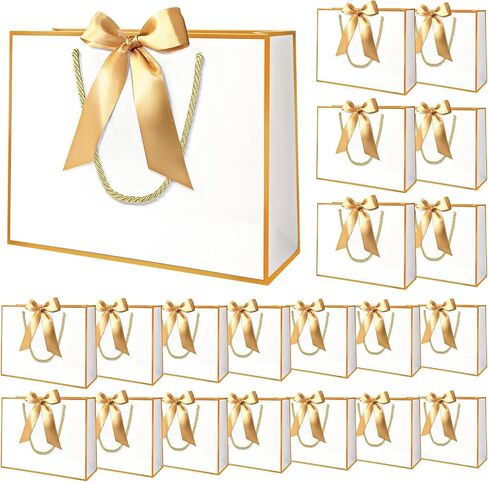 MelonArt Gift Bags with Handles, 15PCS Thank You Gift Bags 11.8 x 10 x 4'', Party Favor Wrap Bags Bulk with Bow Ribbon for Wedding Bridal Shower Birthday (Black and Gold) in Saudi Arabia