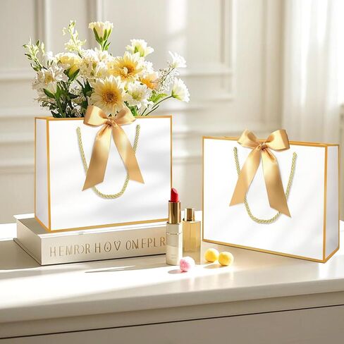 MelonArt Gift Bags with Handles, 15PCS Thank You Gift Bags 11.8 x 10 x 4'', Party Favor Wrap Bags Bulk with Bow Ribbon for Wedding Bridal Shower Birthday (Black and Gold) in Saudi Arabia