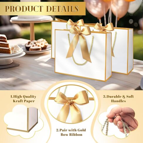 MelonArt Gift Bags with Handles, 15PCS Thank You Gift Bags 11.8 x 10 x 4'', Party Favor Wrap Bags Bulk with Bow Ribbon for Wedding Bridal Shower Birthday (Black and Gold) in Saudi Arabia