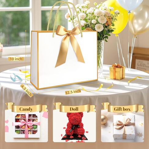 MelonArt Gift Bags with Handles, 15PCS Thank You Gift Bags 11.8 x 10 x 4'', Party Favor Wrap Bags Bulk with Bow Ribbon for Wedding Bridal Shower Birthday (Black and Gold) in Saudi Arabia