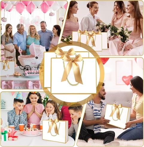 MelonArt Gift Bags with Handles, 15PCS Thank You Gift Bags 11.8 x 10 x 4'', Party Favor Wrap Bags Bulk with Bow Ribbon for Wedding Bridal Shower Birthday (Black and Gold) in Saudi Arabia
