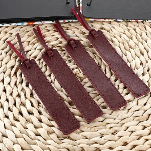 4Pcs Leather Bookmark, Bookmark with Leather Rope Smooth Handmade Leather Book Markers Classic Leather Page Markers for Men Women Book Lovers Readers Writers (Wine Red) in Saudi Arabia