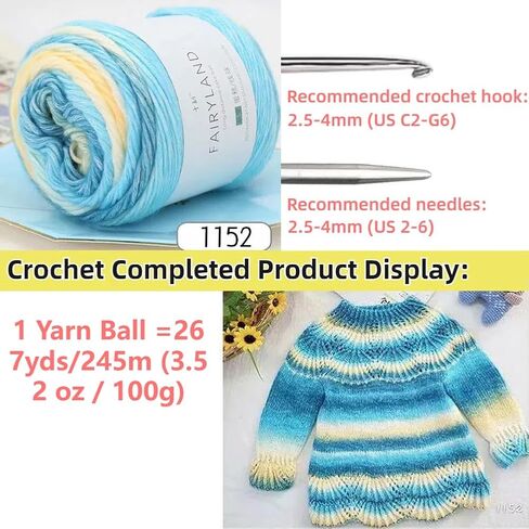 Multicolour Yarn for Crochet Knitting, Gradient Color Rainbow Yarn, 60%Cotton 30%Acrylic 10%Wool-Blend Yarn, 1 Ball 100g, Soft Cake Yarn, Crochet Yarn for Scarves, Shawls and Garments (1152H, 1 Ball) in Saudi Arabia