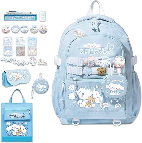 حقيبة الظهر Roffatide anime Pochacco Kawaii مع 12 PCS Associory Cartoon Cartoon Travel Aseshetic Spismer New Gifts مع دبابيس لطيفة مضادة للسرقة على ظهره على الظهر. in Saudi Arabia