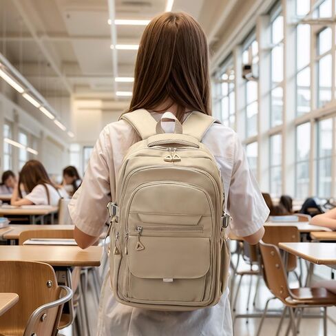 Aesthetic Daypack Backpack, Water-Resistant 15.6" Laptop Backpack for Women and Men, Featuring Touch-Fastener and Anti-Theft Pockets (Khaki) in Kuwait
