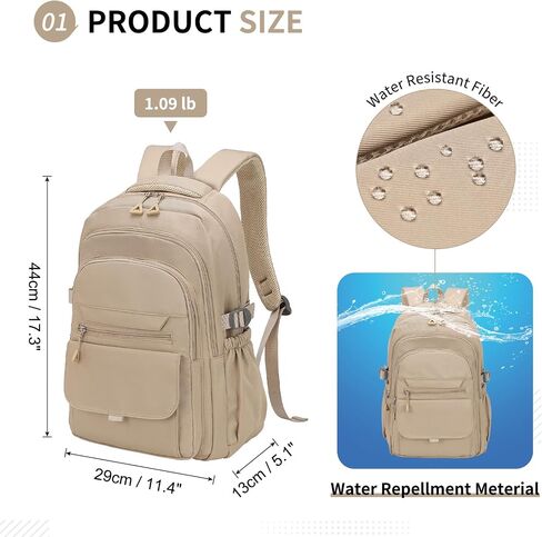 Aesthetic Daypack Backpack, Water-Resistant 15.6" Laptop Backpack for Women and Men, Featuring Touch-Fastener and Anti-Theft Pockets (Khaki) in Kuwait