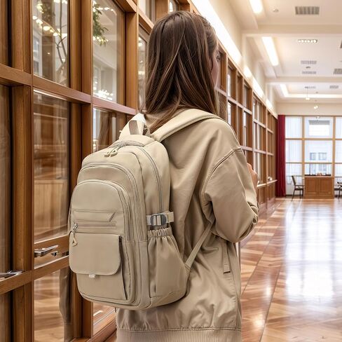 Aesthetic Daypack Backpack, Water-Resistant 15.6" Laptop Backpack for Women and Men, Featuring Touch-Fastener and Anti-Theft Pockets (Khaki) in Kuwait