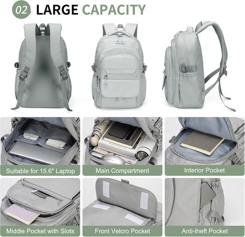 Aesthetic Daypack Backpack, Water-Resistant 15.6" Laptop Backpack for Women and Men, Featuring Touch-Fastener and Anti-Theft Pockets (Khaki) in Kuwait