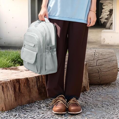 Aesthetic Daypack Backpack, Water-Resistant 15.6" Laptop Backpack for Women and Men, Featuring Touch-Fastener and Anti-Theft Pockets (Khaki) in Kuwait