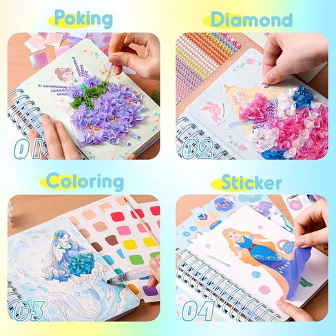 Magic 4 in 1 Poke in Art Kits for Girls, Pretty Princess Game with Princess Stickers, Watercolor Paint, Diamond Art Crafts for Kids Ages 4-8, DIY Activity Gifts for 4 5 6 7 8+ Year Old Girls in Saudi Arabia