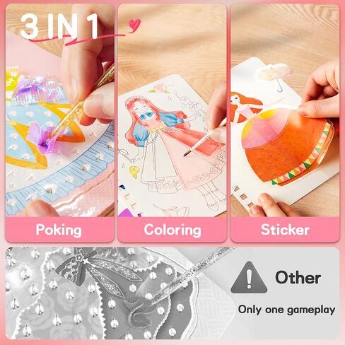 Magic 4 in 1 Poke in Art Kits for Girls, Pretty Princess Game with Princess Stickers, Watercolor Paint, Diamond Art Crafts for Kids Ages 4-8, DIY Activity Gifts for 4 5 6 7 8+ Year Old Girls in Saudi Arabia