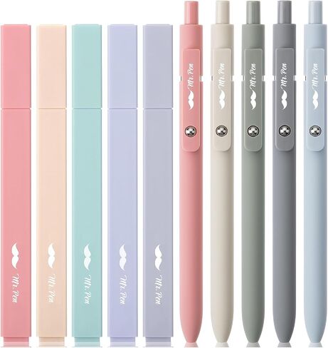 Mr. Pen- Aesthetic Highlighters and Gel Pens No Bleed, 10 Pack, Morandi Color Bible Highlighters No Bleed, Black Ink Bible Pens, Highlighter Pens, No Bleed Highlighters for Bibles, Bible Pens in Kuwait