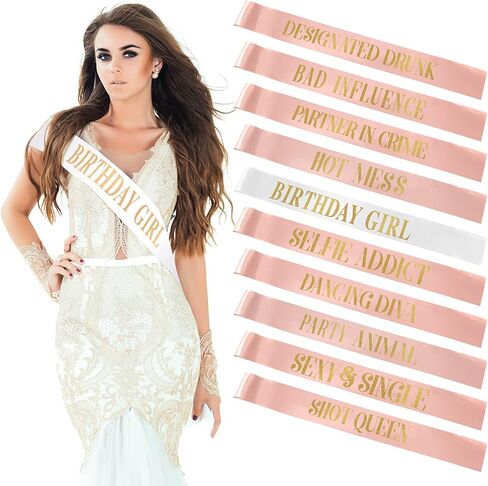 Weewooday 10 Pieces Birthday Sash for Women Happy Birthday Sash for Queen Party Favors, 2 Colors(Pink, White) in Kuwait