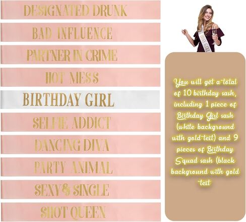 Weewooday 10 Pieces Birthday Sash for Women Happy Birthday Sash for Queen Party Favors, 2 Colors(Pink, White) in Kuwait