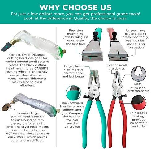 Professional Eight PC Stained Glass Tool Kit with Instructional Video, Oil Filled Pistol and Pencil Grip Cutter, 1" Running Pliers, Breaking and Grozer Pliers in Kuwait