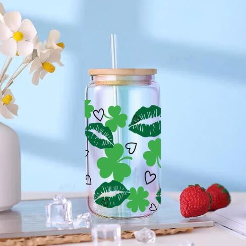 St.Patrick's Day UV DTF Cup Wrap for 16oz Glass Cups, 5 Sheets Green Irish Day UV DTF Transfer Stickers St.Patricks Lucky Shamrock Clover Dwarf Waterproof Uvdtf Rub on Transfer for Tumbler DIY Craft in Saudi Arabia