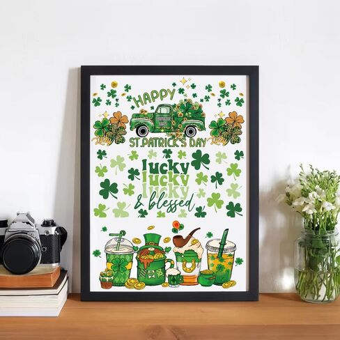 St.Patrick's Day UV DTF Cup Wrap for 16oz Glass Cups, 5 Sheets Green Irish Day UV DTF Transfer Stickers St.Patricks Lucky Shamrock Clover Dwarf Waterproof Uvdtf Rub on Transfer for Tumbler DIY Craft in Saudi Arabia
