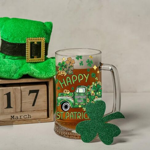 St.Patrick's Day UV DTF Cup Wrap for 16oz Glass Cups, 5 Sheets Green Irish Day UV DTF Transfer Stickers St.Patricks Lucky Shamrock Clover Dwarf Waterproof Uvdtf Rub on Transfer for Tumbler DIY Craft in Saudi Arabia
