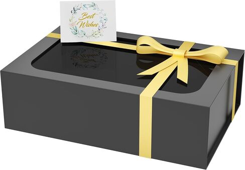 Large Gift Box with Window, 13.5x9x4.3 In Black Gift Box for Presents Magnetic Lids Collapsible for Groomsmen Proposal Box, Birthday, Graduation, Christmas, Contains Card, Ribbon in Kuwait