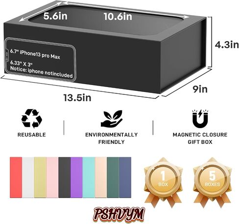 Large Gift Box with Window, 13.5x9x4.3 In Black Gift Box for Presents Magnetic Lids Collapsible for Groomsmen Proposal Box, Birthday, Graduation, Christmas, Contains Card, Ribbon in Kuwait