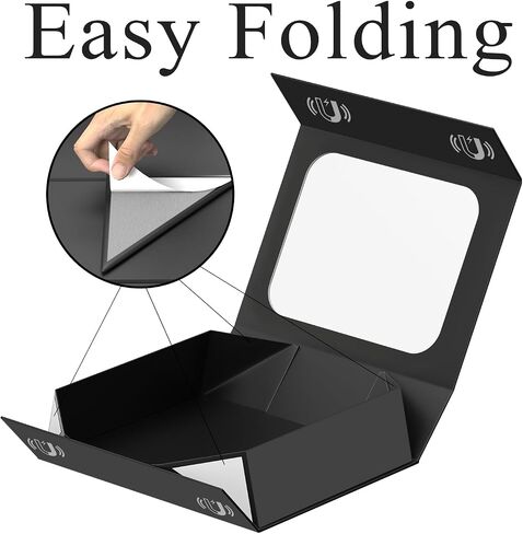 Large Gift Box with Window, 13.5x9x4.3 In Black Gift Box for Presents Magnetic Lids Collapsible for Groomsmen Proposal Box, Birthday, Graduation, Christmas, Contains Card, Ribbon in Kuwait