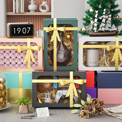 صندوق هدايا كبير مع نافذة ، 13.5 × 9x4.3 في صندوق الهدايا الأسود للعرفات المغناطيسية قابلة للطيات لربط اقتراح رجال العريس ، عيد ميلاد ، التخرج ، عيد الميلاد ، يحتوي على بطاقة ، شريط in Kuwait