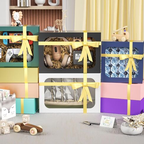Large Gift Box with Window, 13.5x9x4.3 In Black Gift Box for Presents Magnetic Lids Collapsible for Groomsmen Proposal Box, Birthday, Graduation, Christmas, Contains Card, Ribbon in Kuwait