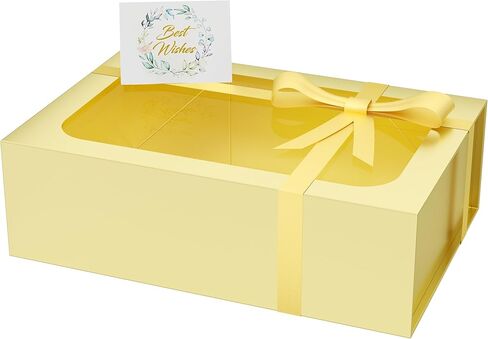 صندوق هدايا كبير مع نافذة ، 13.5 × 9x4.3 في صندوق الهدايا الأسود للعرفات المغناطيسية قابلة للطيات لربط اقتراح رجال العريس ، عيد ميلاد ، التخرج ، عيد الميلاد ، يحتوي على بطاقة ، شريط in Kuwait