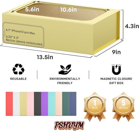 صندوق هدايا كبير مع نافذة ، 13.5 × 9x4.3 في صندوق الهدايا الأسود للعرفات المغناطيسية قابلة للطيات لربط اقتراح رجال العريس ، عيد ميلاد ، التخرج ، عيد الميلاد ، يحتوي على بطاقة ، شريط in Kuwait