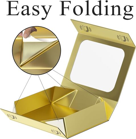 صندوق هدايا كبير مع نافذة ، 13.5 × 9x4.3 في صندوق الهدايا الأسود للعرفات المغناطيسية قابلة للطيات لربط اقتراح رجال العريس ، عيد ميلاد ، التخرج ، عيد الميلاد ، يحتوي على بطاقة ، شريط in Kuwait