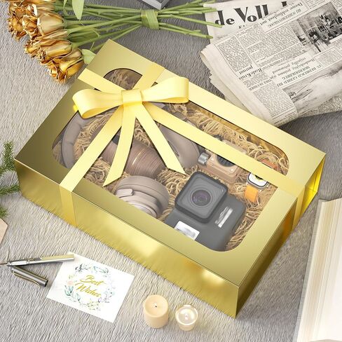 صندوق هدايا كبير مع نافذة ، 13.5 × 9x4.3 في صندوق الهدايا الأسود للعرفات المغناطيسية قابلة للطيات لربط اقتراح رجال العريس ، عيد ميلاد ، التخرج ، عيد الميلاد ، يحتوي على بطاقة ، شريط in Kuwait