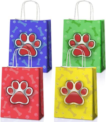 Joygather 24 PCS Dog Party Party Favors مع مقابض ، أكياس Goodie المطبوعة ، أكياس الهدايا ، أكياس الحلوى مع 4 أنواع مختلفة ، أكياس الورق الكلب Kraft لإمدادات حفلات عيد الميلاد. in Saudi Arabia