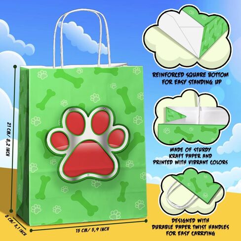 Joygather 24 PCS Dog Party Party Favors مع مقابض ، أكياس Goodie المطبوعة ، أكياس الهدايا ، أكياس الحلوى مع 4 أنواع مختلفة ، أكياس الورق الكلب Kraft لإمدادات حفلات عيد الميلاد. in Saudi Arabia