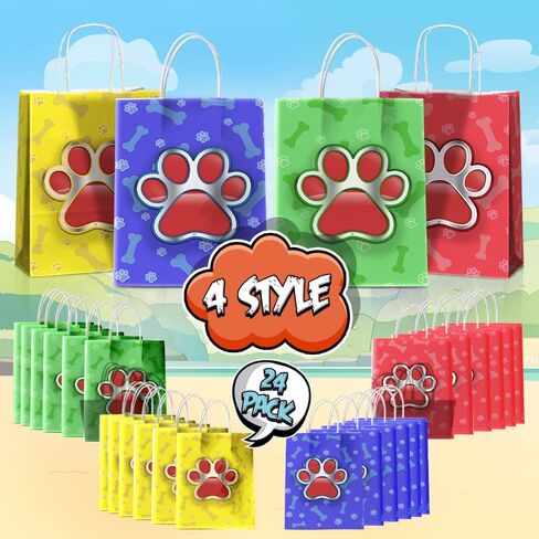 Joygather 24 PCS Dog Party Party Favors مع مقابض ، أكياس Goodie المطبوعة ، أكياس الهدايا ، أكياس الحلوى مع 4 أنواع مختلفة ، أكياس الورق الكلب Kraft لإمدادات حفلات عيد الميلاد. in Saudi Arabia