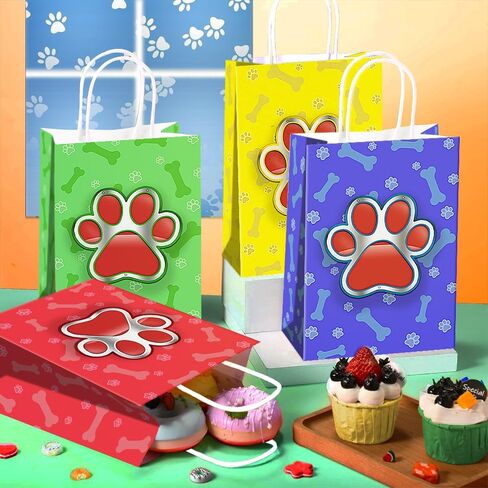 Joygather 24 PCS Dog Party Party Favors مع مقابض ، أكياس Goodie المطبوعة ، أكياس الهدايا ، أكياس الحلوى مع 4 أنواع مختلفة ، أكياس الورق الكلب Kraft لإمدادات حفلات عيد الميلاد. in Saudi Arabia