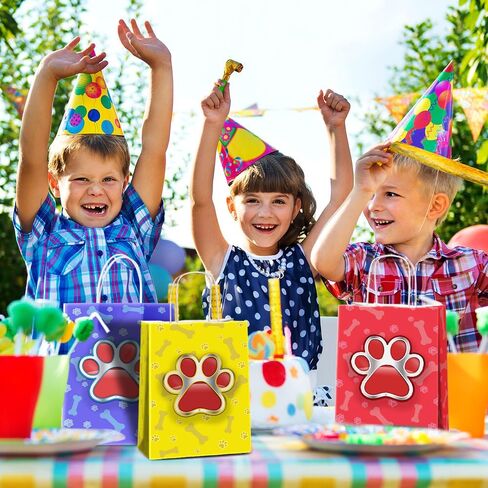 Joygather 24 PCS Dog Party Party Favors مع مقابض ، أكياس Goodie المطبوعة ، أكياس الهدايا ، أكياس الحلوى مع 4 أنواع مختلفة ، أكياس الورق الكلب Kraft لإمدادات حفلات عيد الميلاد. in Saudi Arabia