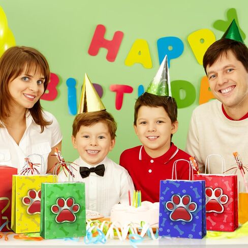 Joygather 24 PCS Dog Party Party Favors مع مقابض ، أكياس Goodie المطبوعة ، أكياس الهدايا ، أكياس الحلوى مع 4 أنواع مختلفة ، أكياس الورق الكلب Kraft لإمدادات حفلات عيد الميلاد. in Saudi Arabia