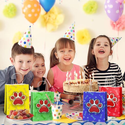 Joygather 24 PCS Dog Party Party Favors مع مقابض ، أكياس Goodie المطبوعة ، أكياس الهدايا ، أكياس الحلوى مع 4 أنواع مختلفة ، أكياس الورق الكلب Kraft لإمدادات حفلات عيد الميلاد. in Saudi Arabia